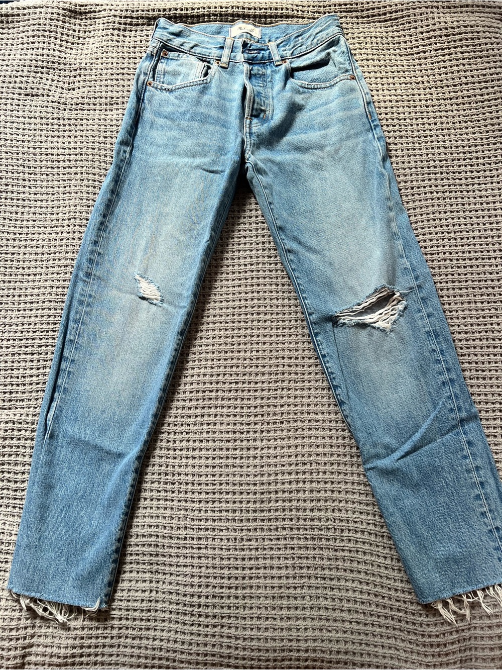 Madewell Light Blue Distressed Straight-Leg Jeans